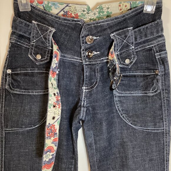 Boom Boom Women's Denim Jeans With Belt Pants Size 1 Bell Legs Hippie Y2K - Picture 4 of 12